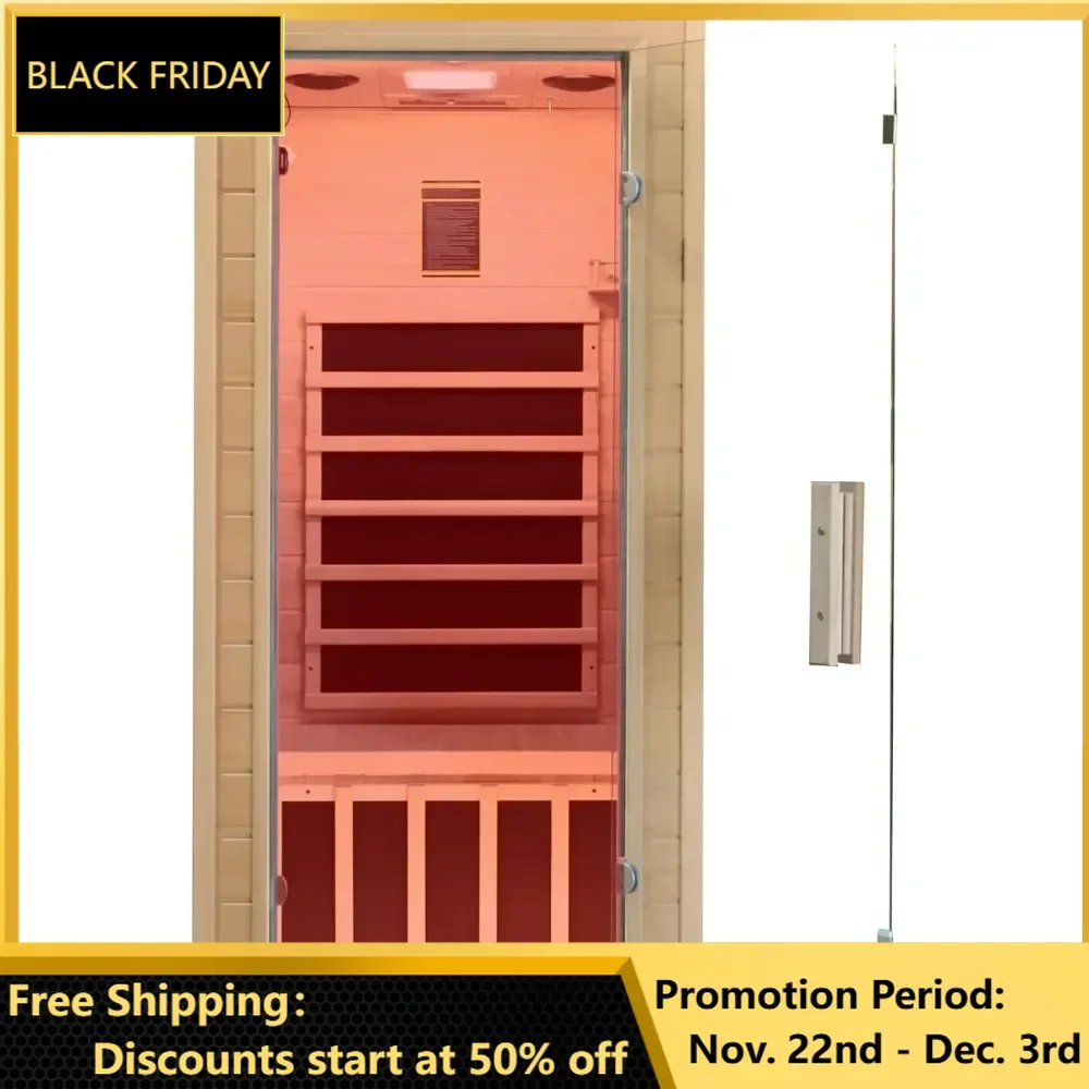 Indoor Far Infrared Sauna Room, Low EMF 5 Heating Panels 1400W Infrared Therapy with Bluetooth Speakers LED Lamp 1 Person Spa