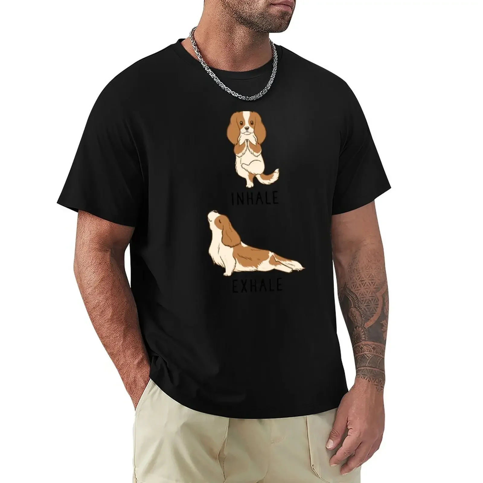 Inhale Exhale Cavalier King Charles Spaniel Yoga T-Shirt black man designer men new in tops & tees vintage Informal Outfits