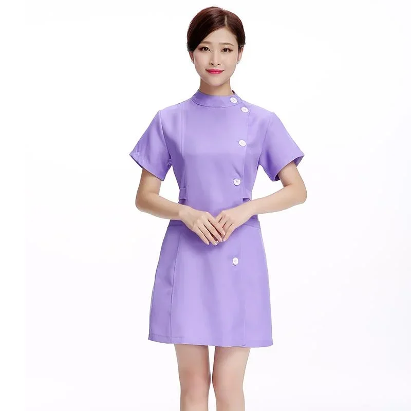 Pink Beauty Uniform with  Beautician Dress Salon Work Clothes Spa Uniforms Scrubs Coat Spa White Robe Experimental Clothes