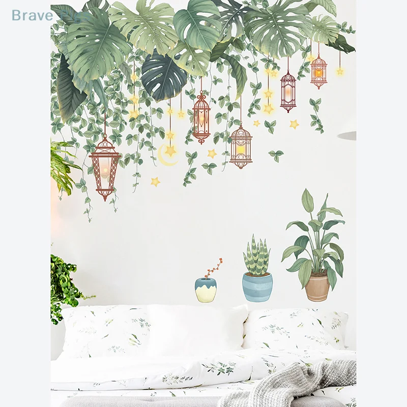 Green Leaves Wall Stickers For Home Living Room Decorative Vinyl Wall Decal Tropical Plants DIY Kid Door Murals Wallpaper