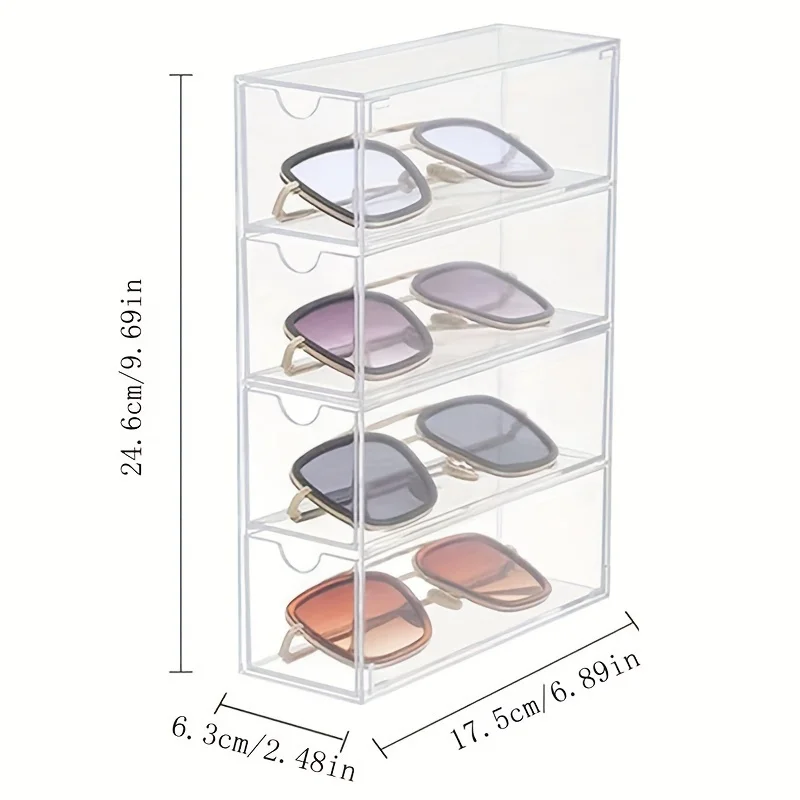 4 Layers Glasses Storage Box Acrylic Organizer Cosmetics Makeup Organizer Storage Drawers Pen Case Stackable Display Holder