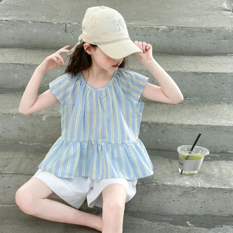 

Girls Summer New Clothing Sets Hollow Lace Suit Baby Casual Sleeveless T-shirt Shorts Kids Clothing Sets Baby Clothes Sets