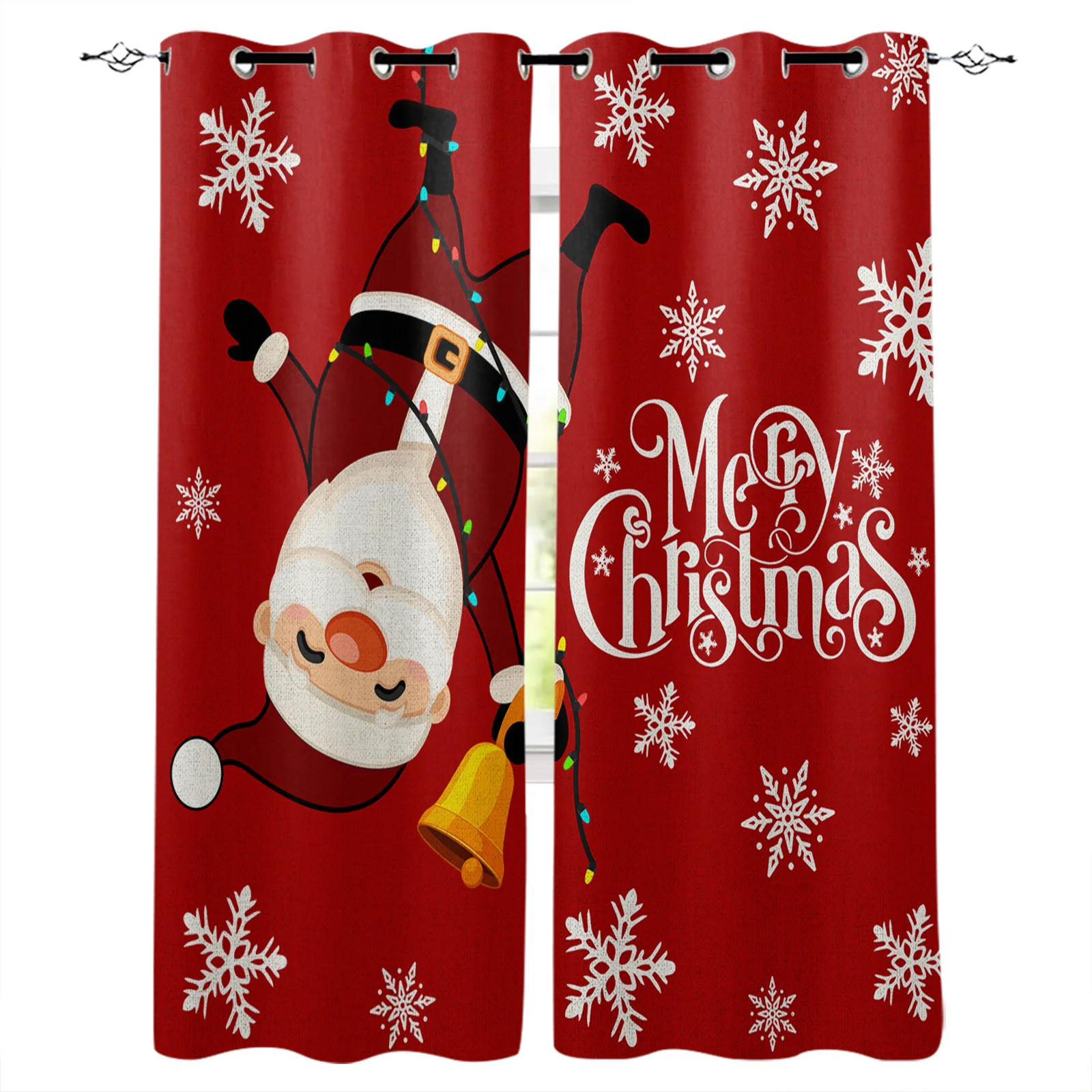 

Christmas Santa Claus With Snowflake Red Curtains for Living Room Window Panels Bedroom Kitchen Drapes Home Decor Window Curtain