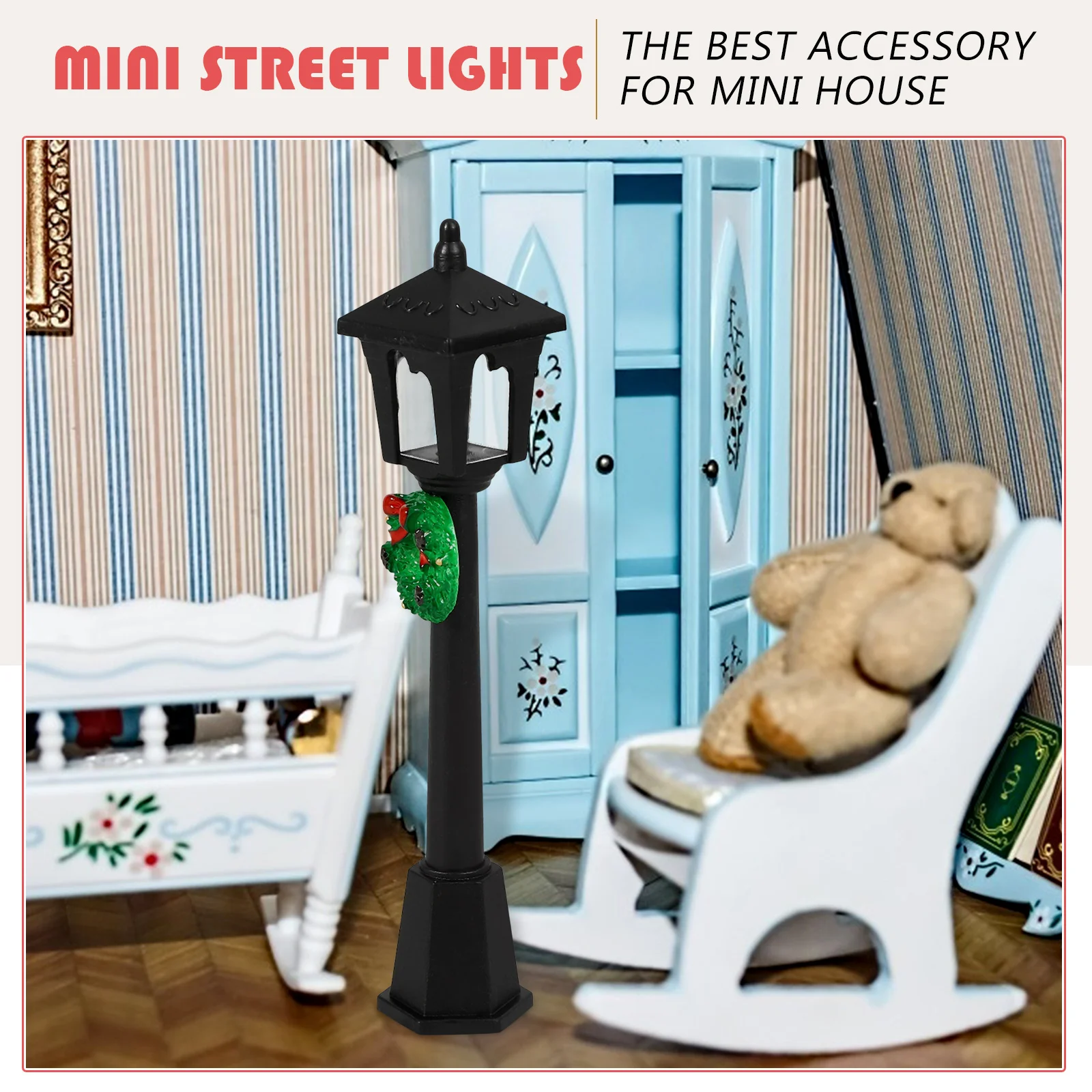 4 Pcs Christmas Street Lights Miniature Dollhouse Decor Realistic Scene Accessory Miniature Home Outdoor Park Sand Table Setup