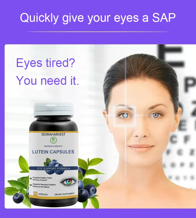 High Potency Lutein Capsules Relieve Eye Fatigue,Dry Eye and Vision Health,Prevent Blue Light,Prevent Myopia,Blueberry Extract