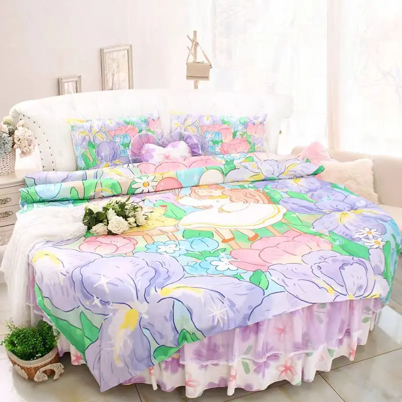 Round Bed Pink Luxury Bedding Sets King Queen Dream Comforter Wedding Princess Bedding Lace Duvet Cover Set Bedsheet Pillowcase