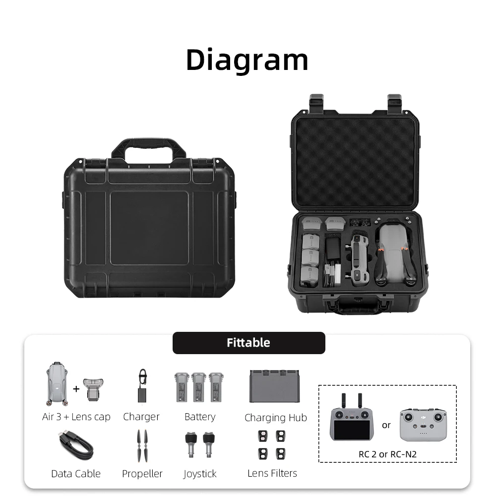 Storage Case For DJI Air 3 Portable Suitcase Hard Case Explosion-proof Carrying Box for DJI RC 2/RC-N2 Controller Accessories