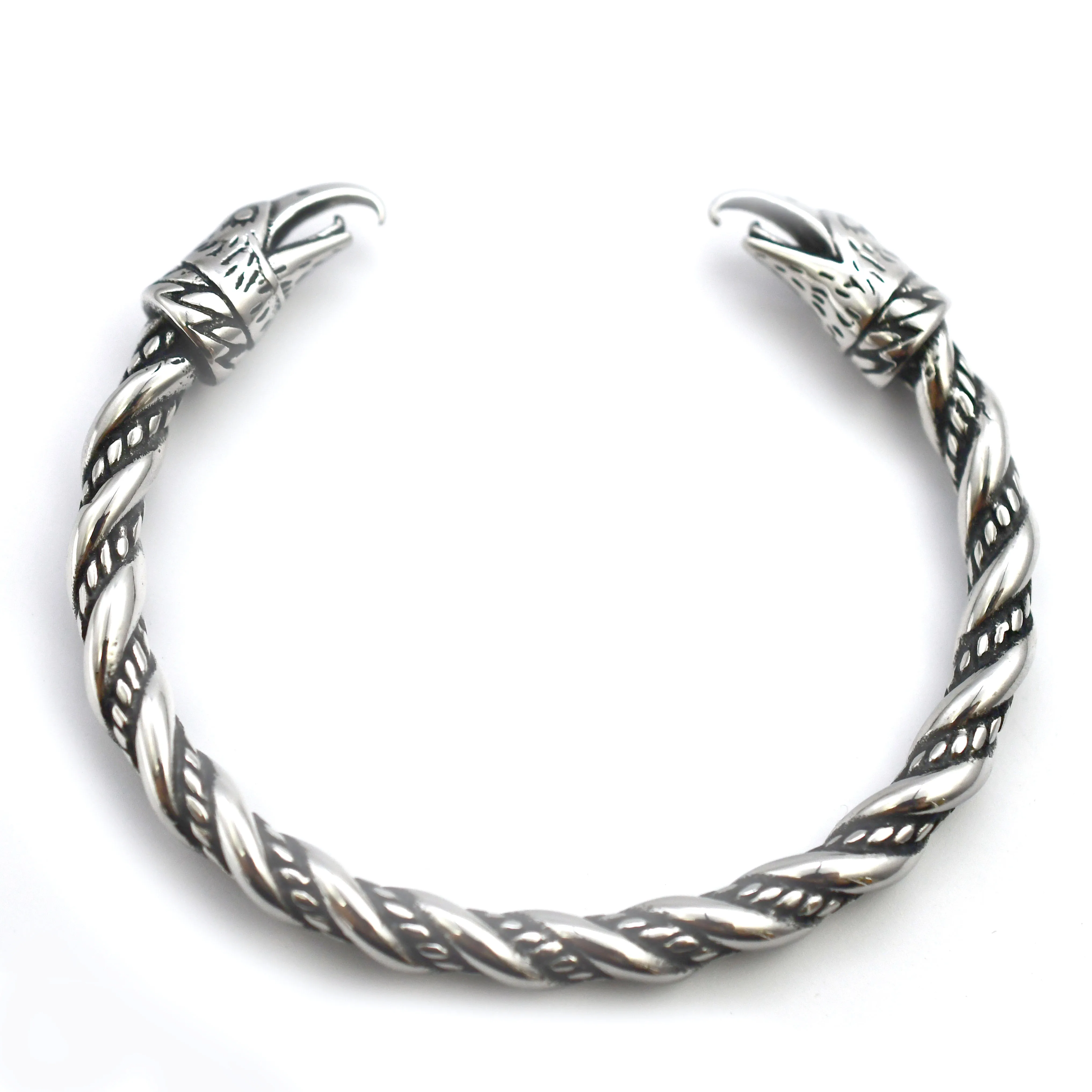 New Viking Crow Head Bracelet Overall Stainless Steel Double Crow Head Fashion Men's Bracelet Viking Jewelry