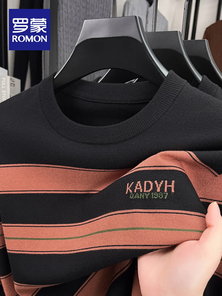 

Rn Men's round Ne Long Sve Striped Knitted Sweater Casual Loose Fit Faionable Autumn New Arrival Basic Sle