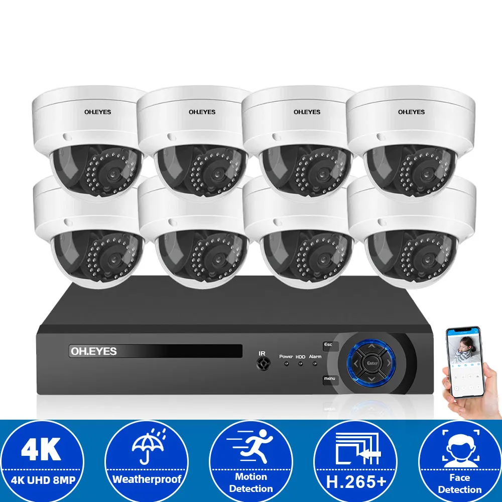 

8 Channel DVR Kit 4K CCTV DVR Security Camera System 8CH Outdoor Waterproof 8MP AHD Dome Camera Video Surveillance System Kit