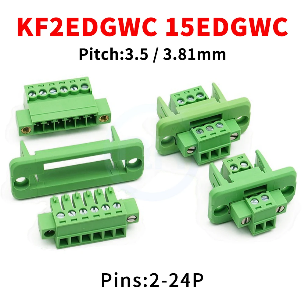 (5 Sets) KF 2EDGWC + 2EDGKM + 2EDGRKP 3.5mm / 3.81mm 15EDGWC 3.5 / 3.81 Solderless Bulkhead Fixing Panel Plug with Flange 2~24P