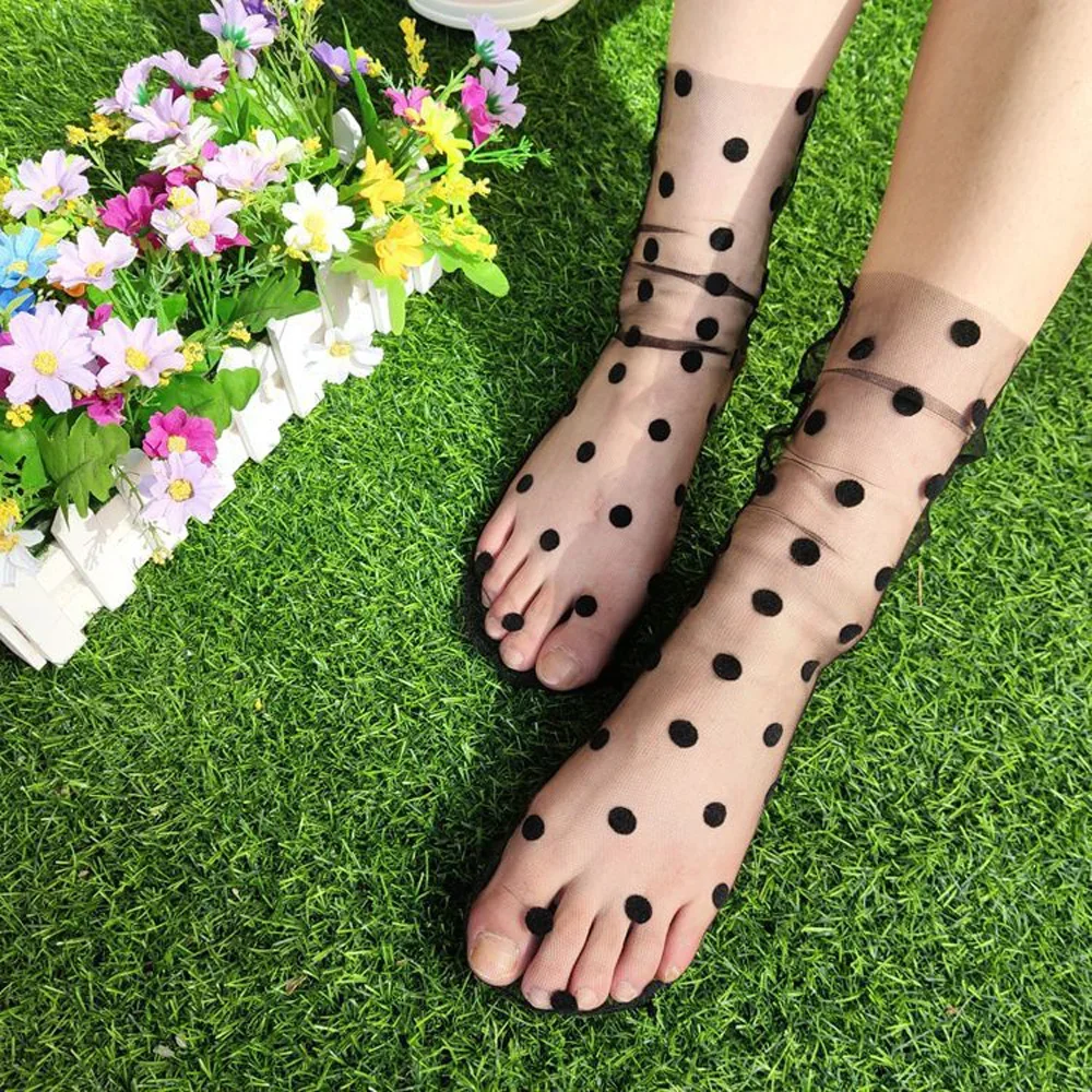 

Summer Women Lace Transparent Ankle Socks Cute Polka Dot Thin Breathable Ultrathin Sexy Middle Tube Socks