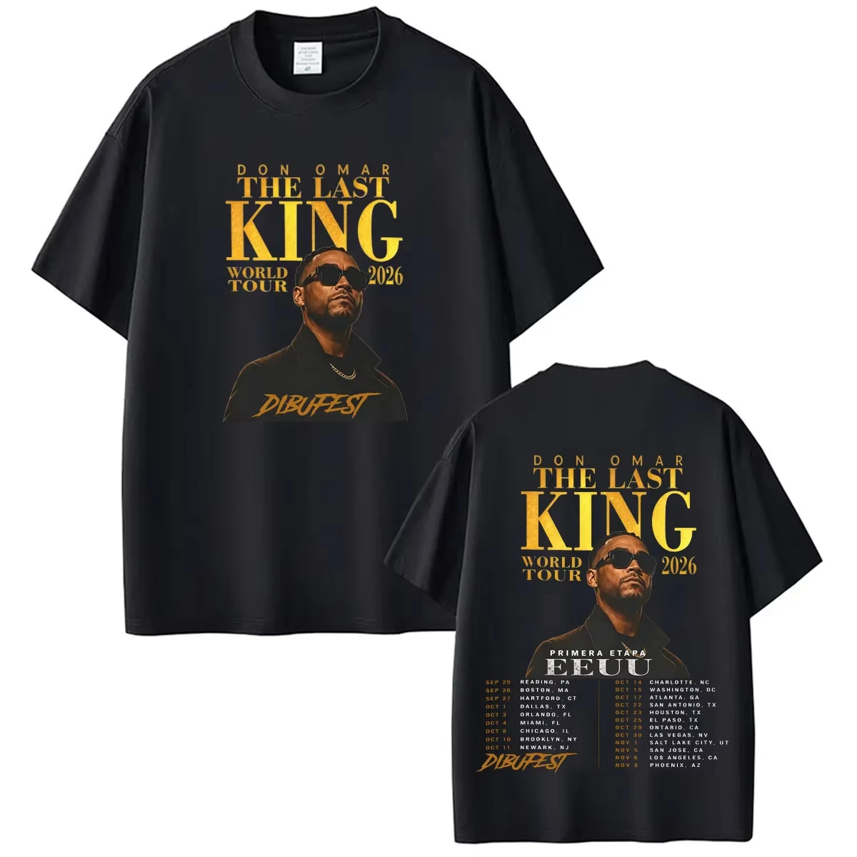 Camiseta gráfica unisex de verano del rapero Don Omar The Last King Tour 2026, camiseta informal de moda popular para hombre y mujer, 100% algodón