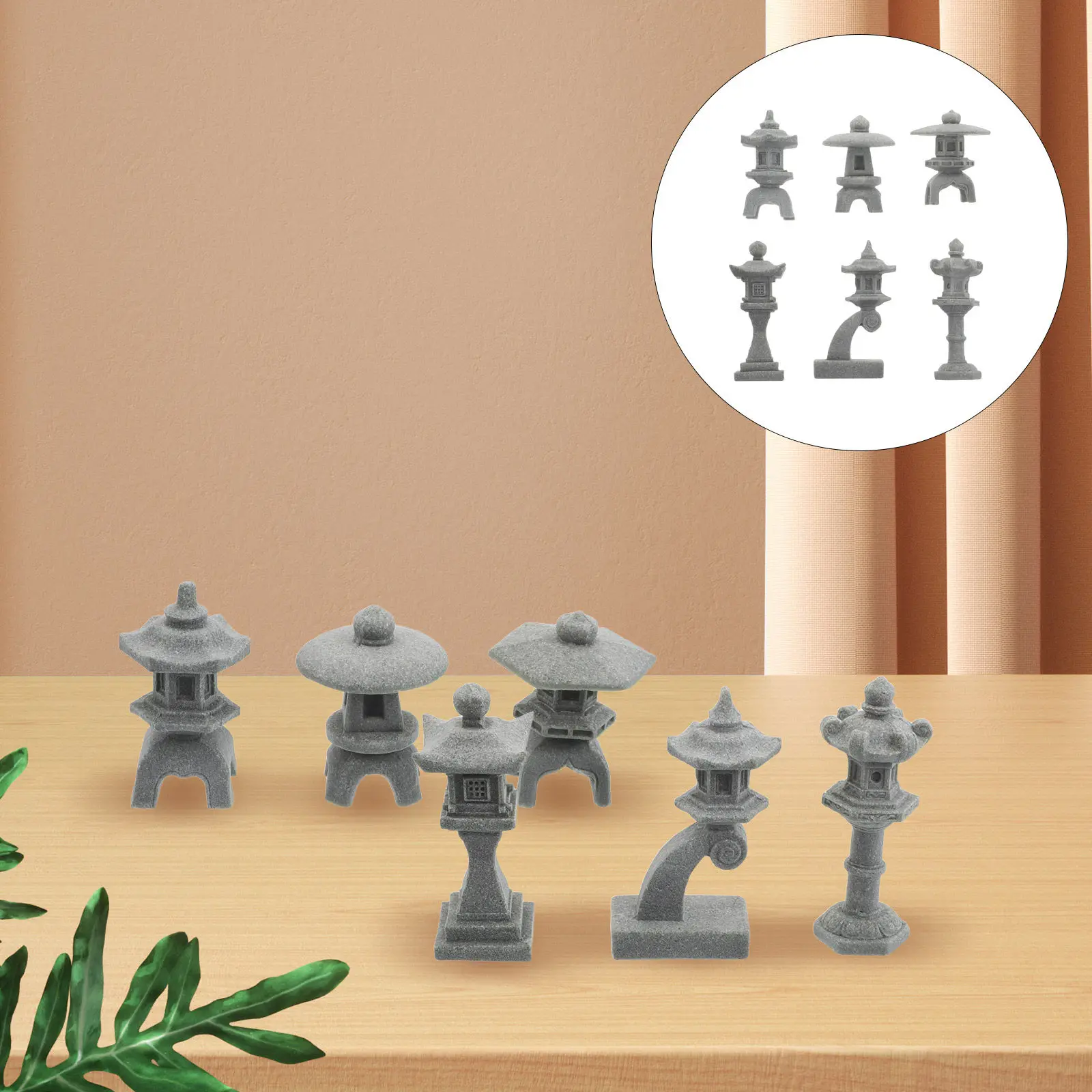 6Pcs Mini Japanese Pagoda Lantern Tower Statue Set Asian Micro Landscape Aquarium Terrarium Zen Garden Decor Mini Pagoda Statue