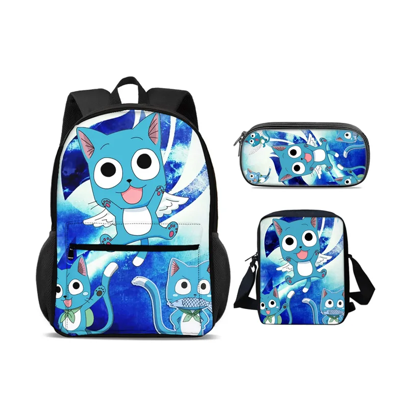 FAIRY TAIL Backpack Pen Bag Shoulder Bag 3Pcs Set Cartoon Anime Printed Student Boys and Girls New Large Capacity Versatile