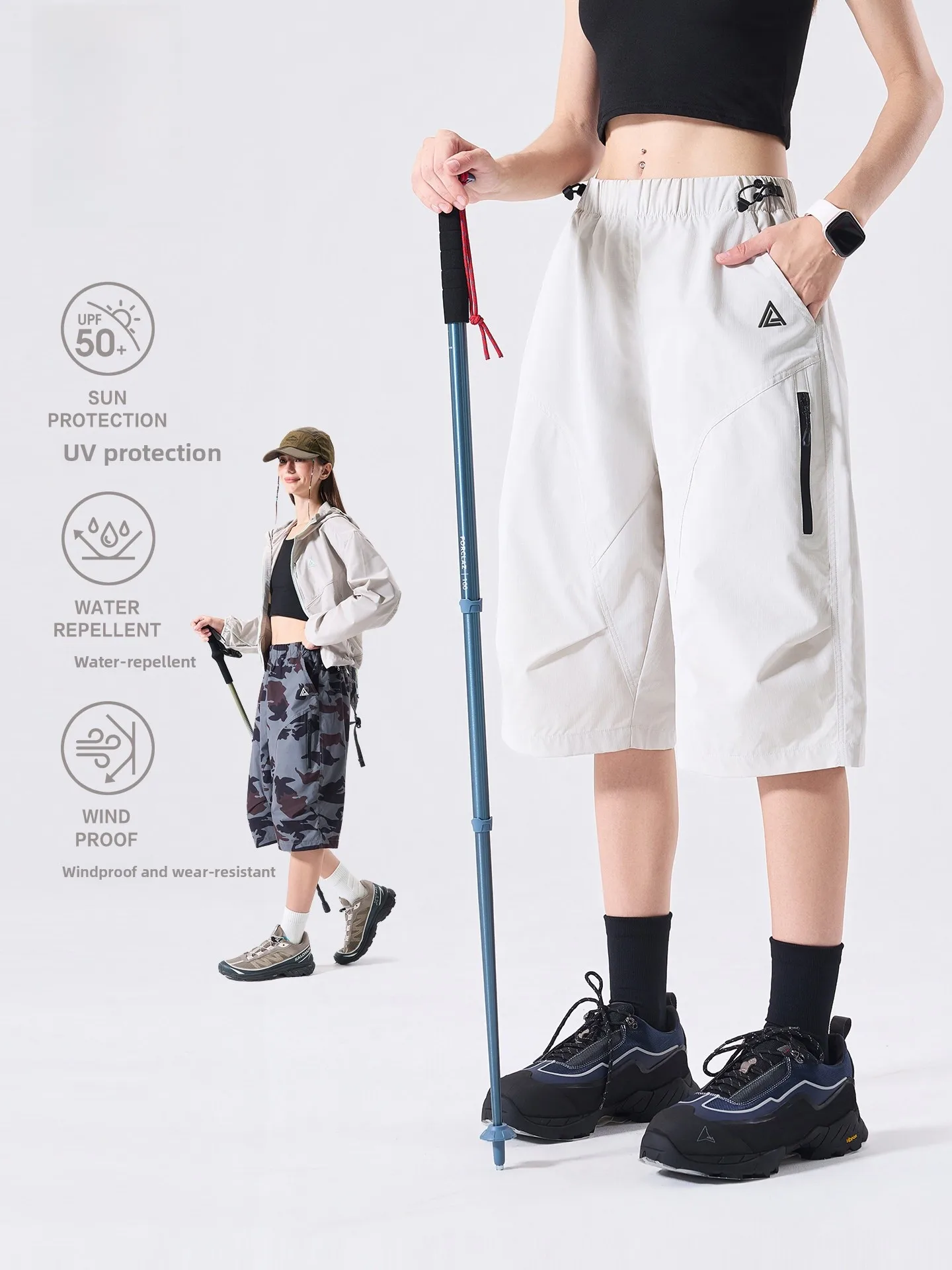 LAZY DAY Outdoor Windproof Water-resistant Seven-Foot Pants Women's Summer UV Protection Casual Loose Shorts Polyester Fiber