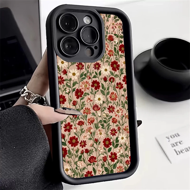 Cute Flower Pattern Phone Case For iPhone 17 16 15 14 Pro Max 11 12 13 Pro 16E XS X XR 7 8 Plus Shockproof Silicone Soft Cover - náhled 2