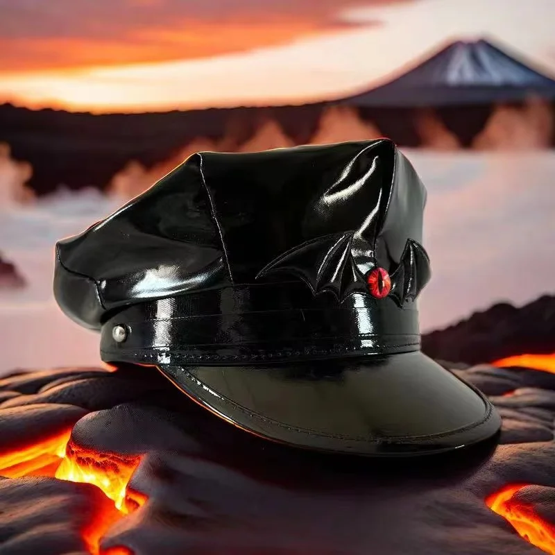 HongLuan  Laser Leather Captain Hat Rhinestone & Military Caps for Woman, Rave Festivals Accessories ＆ Party Cap Man Cosplay Fem