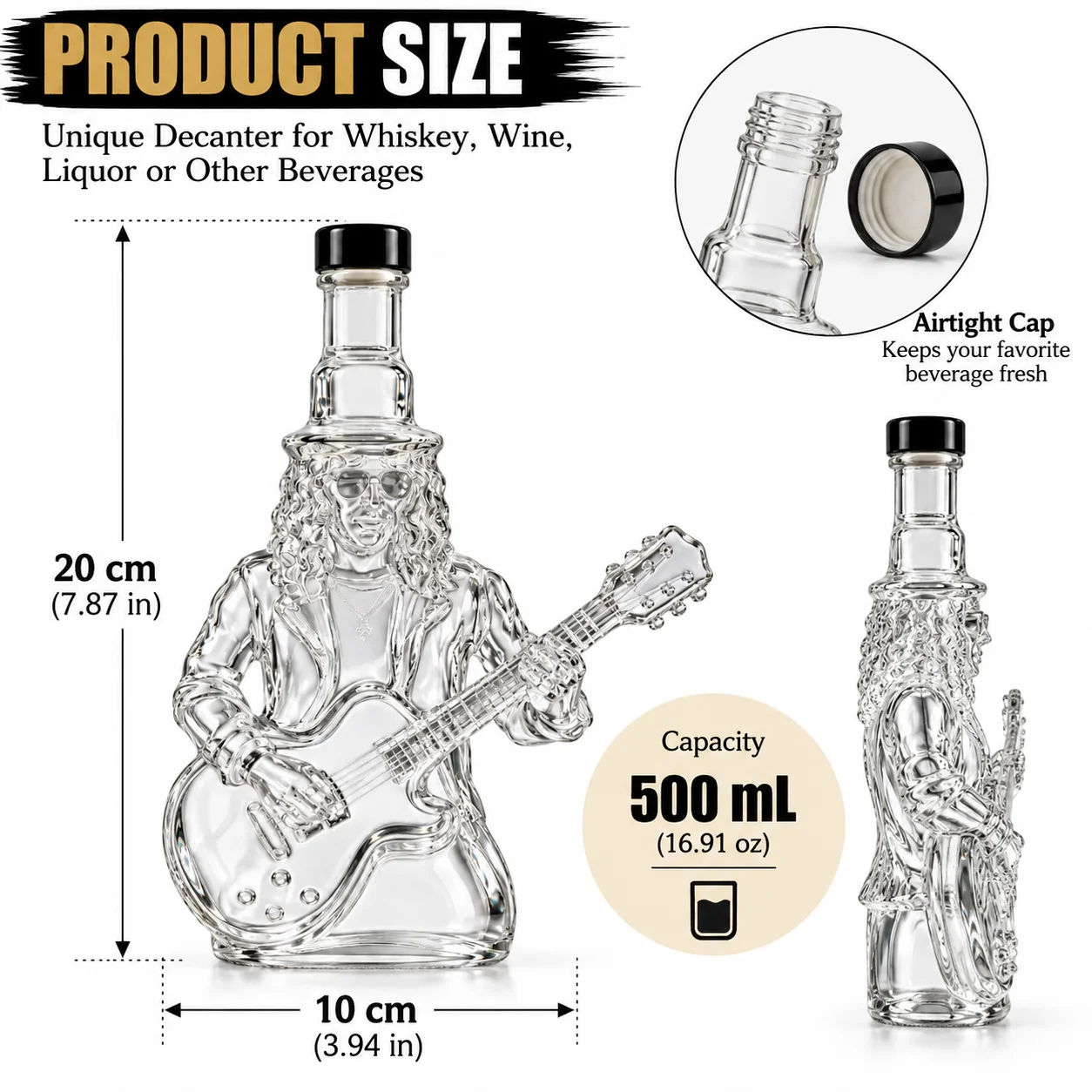 Slash Rock Guitarist Glass Decanter 500mL Guitar Shaped Whiskey Bottle Liquor Dispenser Bar Decor Collectible Gift