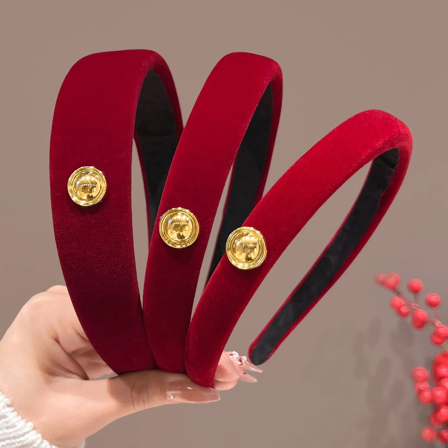 Festive Party Red Velvet Hairbands Headband Women Girls Scrunchies Hair Head Hoop Bands Accessories Headdress Headwear Ornament view 2