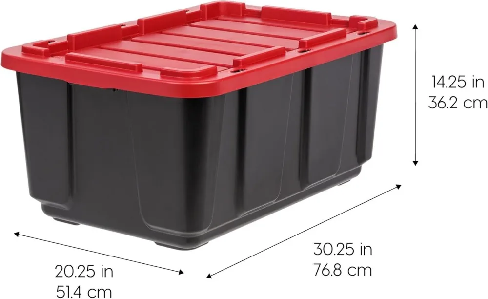 Contenitori portaoggetti per cassetta degli attrezzi per letto di camion per carichi pesanti da 27 galloni con coperchi, confezione da 4, prodotti negli Stati Uniti, vasche industriali impilabili con serratura