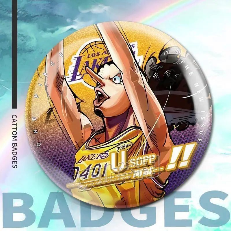 Pin Coleccionable de Edición Limitada de One Piece, con Diseño de los Lakers de Los Ángeles, Hecho por Fans, con Brillo Plateado y Doble Destello, de Hojalata, Regalo para Fanáticos del Anime