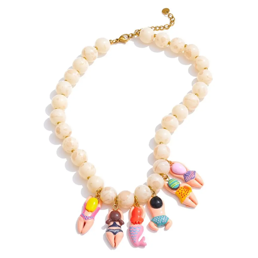 

Fashion Cute Necklace Bikini Doll Neck Chain Adjustment Imitation Stone Beads Chain Creative Necklace Accessories