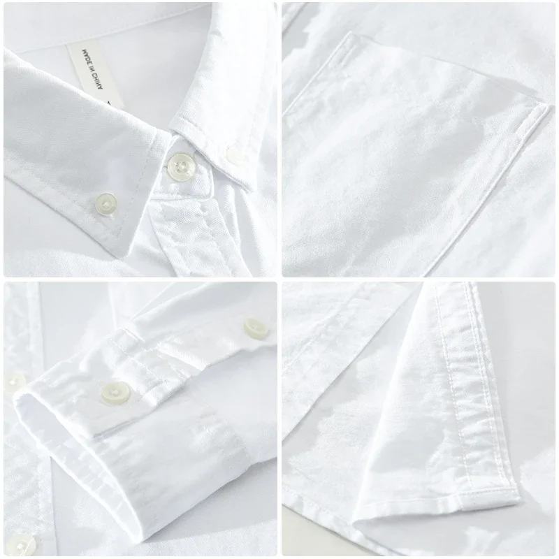 2024 New White Long Sleeve Shirt for Men Loose Cotton Casual Versatile Shirt Men's Clothing