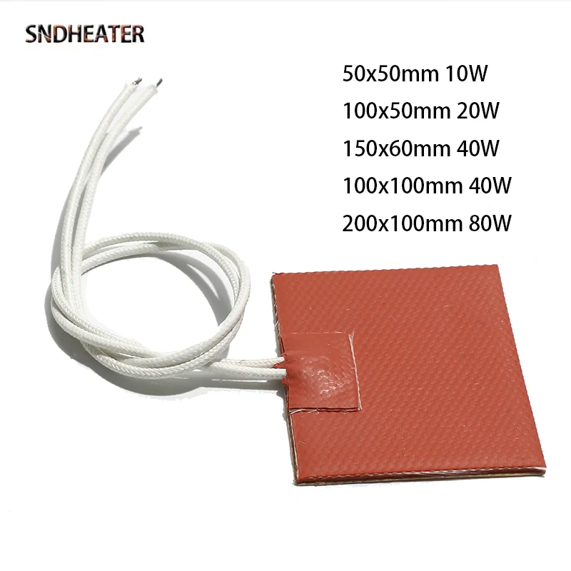 SNDHEATER 12V Silicone Heating Plate 50x50 100x50 150x60 100x100 200x100MM Heater Element 20W 80W for Animal Incubation Warming