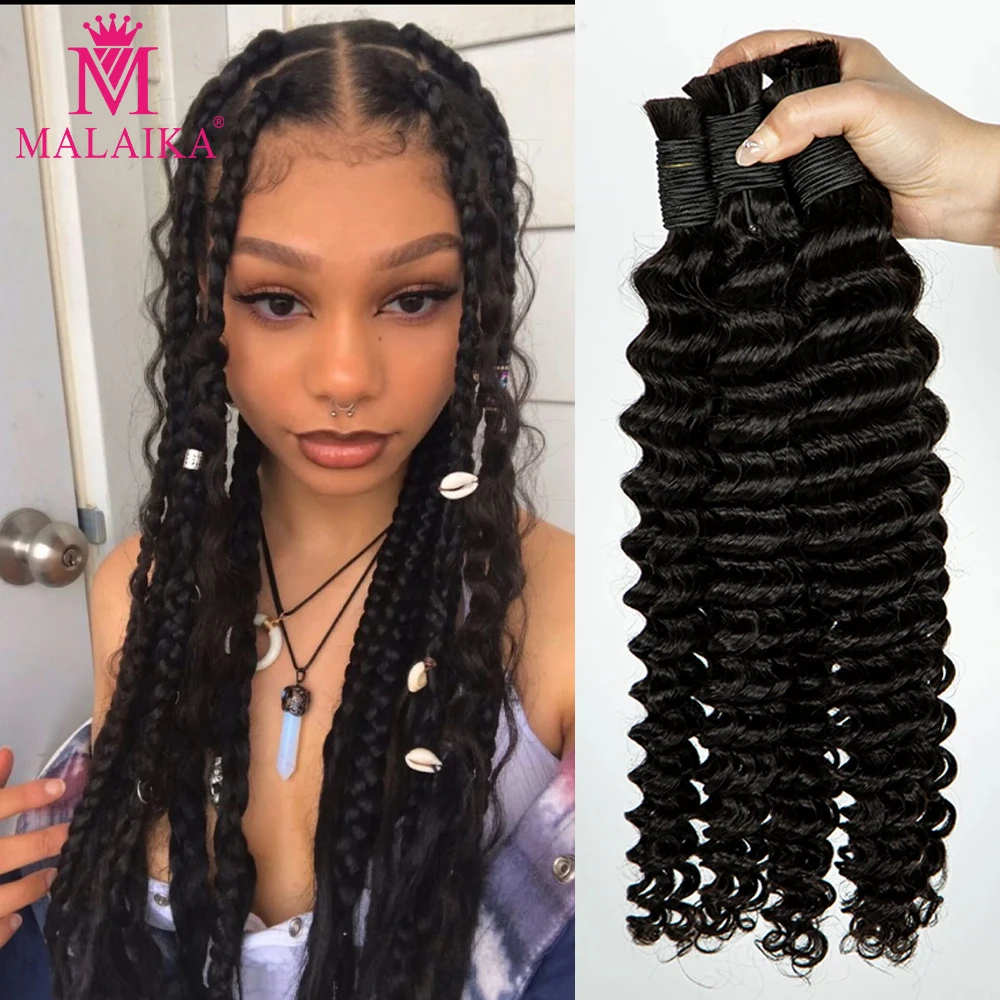 MALAIKA Human Braiding Hair Deep Wave Bulk Human Hair No Weft Human Hair Bundles Micro Human Braiding Hair for Boho Braids