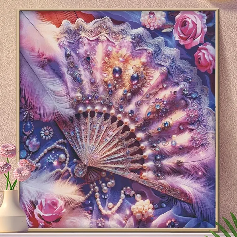 11ct 75x75cm Fan Embroidery DIY Printed Kits Cross Stitch Thread Needlework Sets Home Decor Crafts