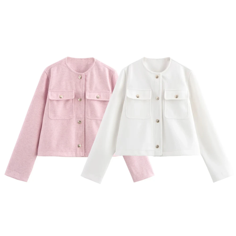 

Осенняя Новая женская куртка PB & ZA2024, Дизайнерская куртка с круглым вырезом и карманами, 3046270