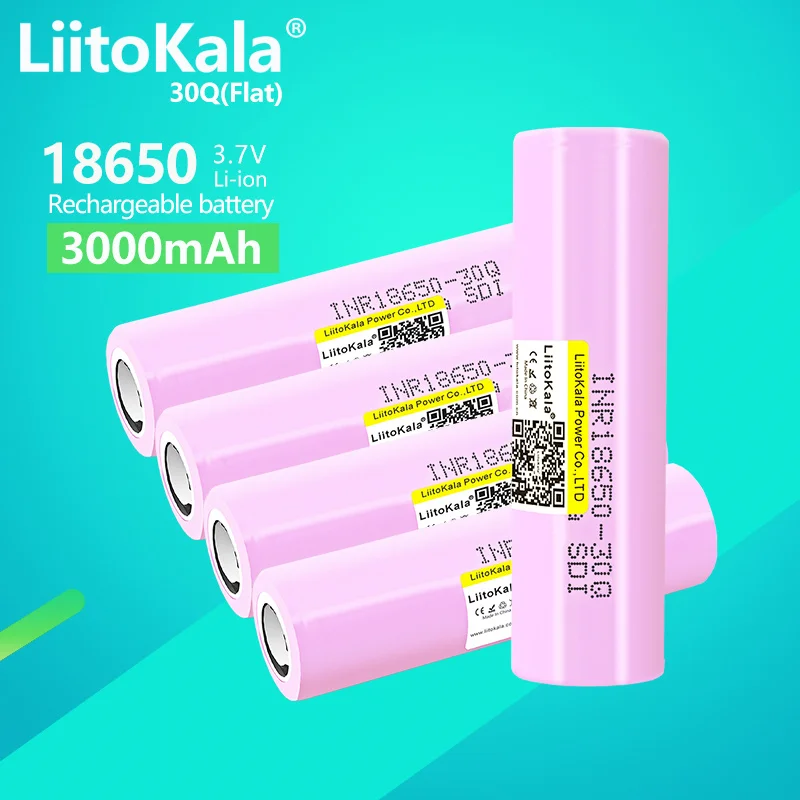 5PCS LiitoKala INR18650 30Q 3.7V Rechargeable Li-Ion Battery 30A Discharge For Samsung INR18650 Flashlight Car LED lights Lamps