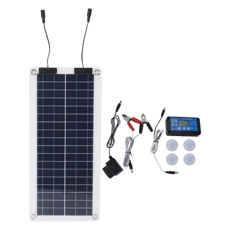 100W Solar Panel Charger Waterproof Trickle Charger Solar Battery Maintainer Dual Output for 18V Car RV Boat Motorcycle