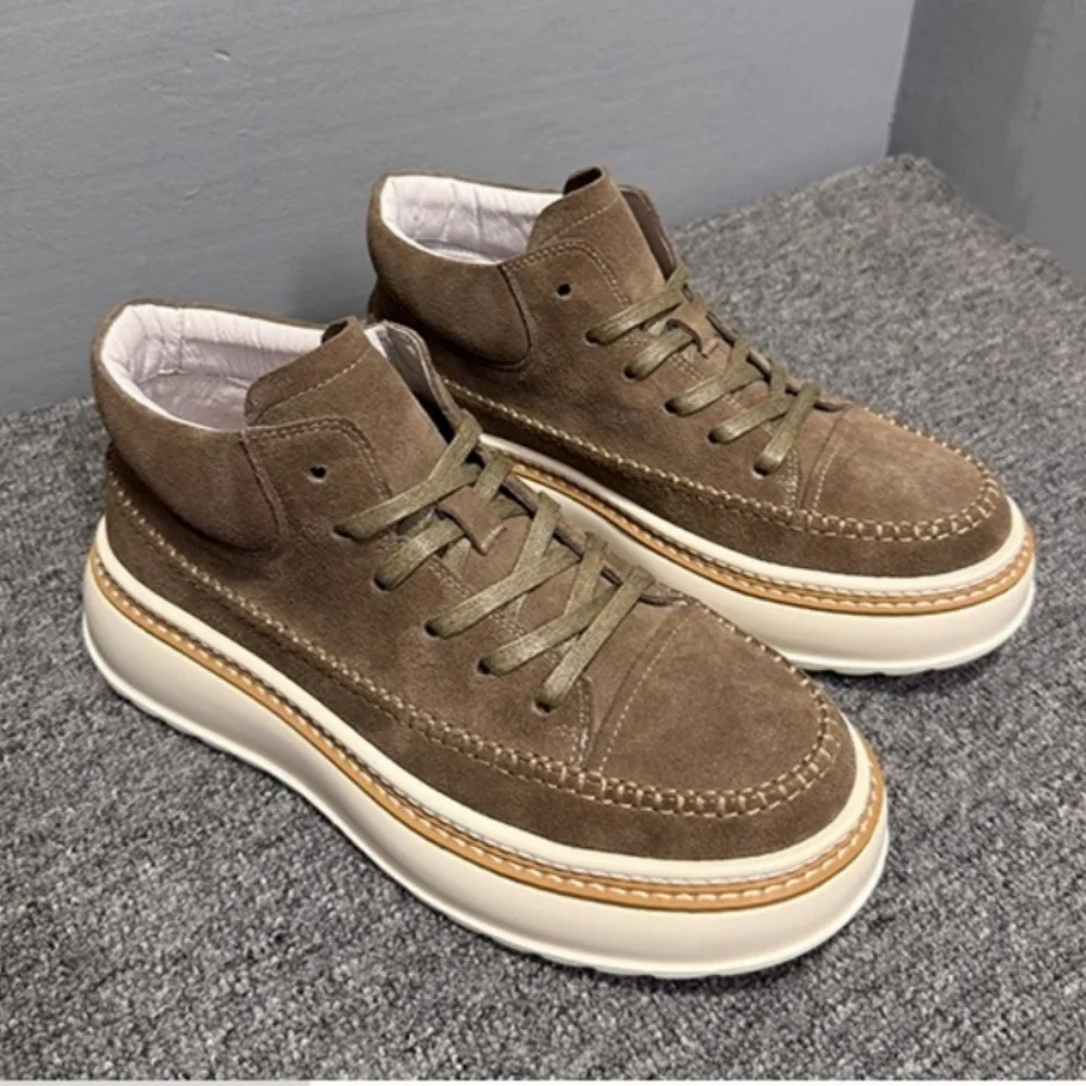 

QHCCID Men's Fall New Style Cowhide Leather Waterproof High-Top Outdoor Ankle Boots Casual Retro Trend Shoes