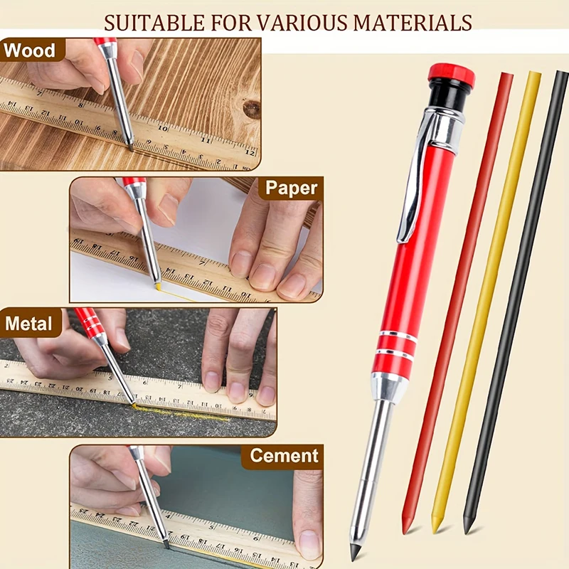 2.8mm Solid Carpenter Mechanical Pencil with Lead Deep Hole Marker with Built-In Sharpener for Carpenter Woodworking Architect