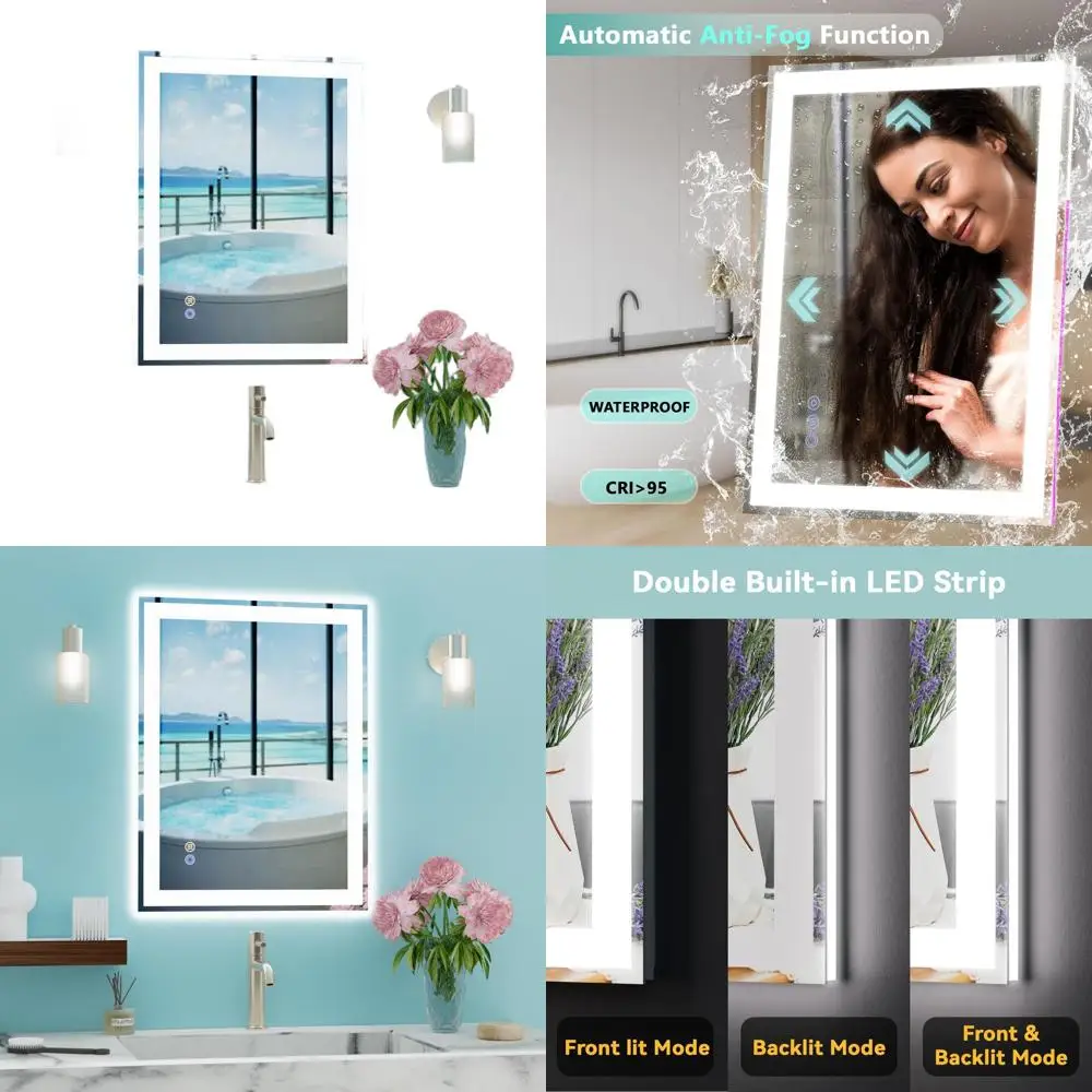 

20x28 Inch LED-Illuminated Tempered Glass Vanity Mirror with Front and Back Lighting, Step-Dimmable, Memory Function