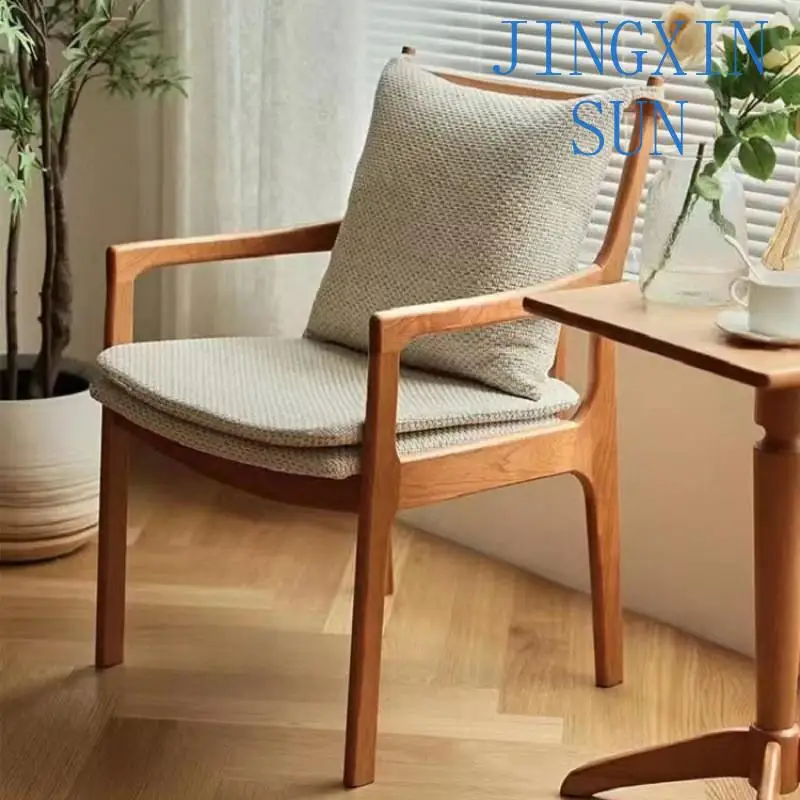 Nordic oak cherry wood armchair modern simple solid wood chair small apartment dining chair soft bag back book desk chair