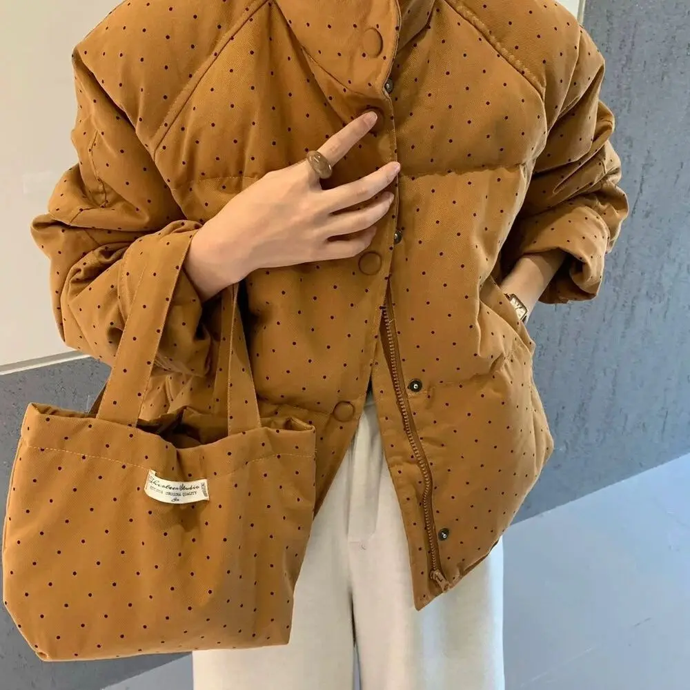 

Women's 2025 Winter Coat Korean Style Thickened Polka Dot Padded Jacket Unique Design Luxury Elegant Non-Mainstream Outerwear