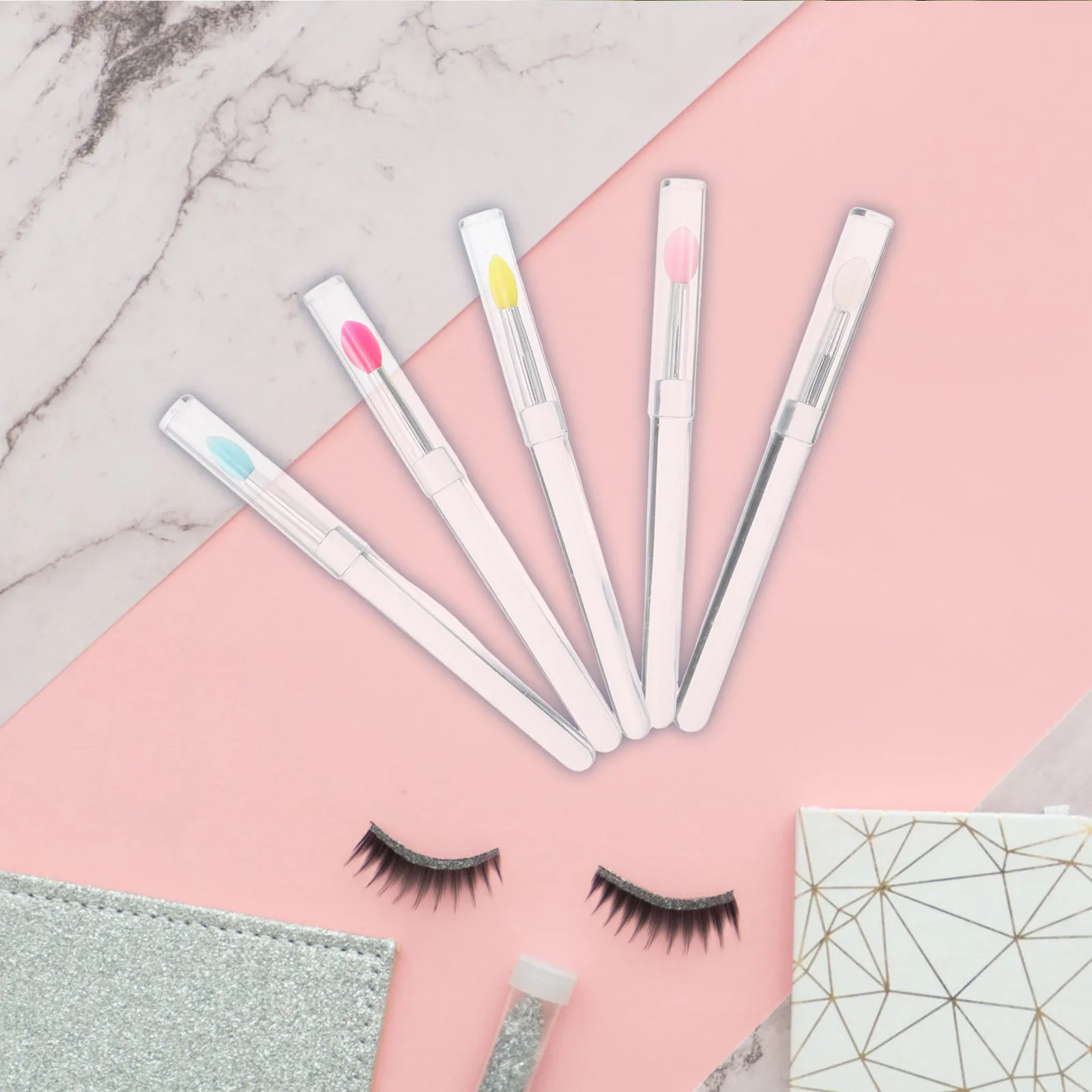 

5Pcs Silicone Makeup Brushes Transparent Rod Round Head Soft Lip Lipstick Gloss Eyeshadow Applicators Tool Portable