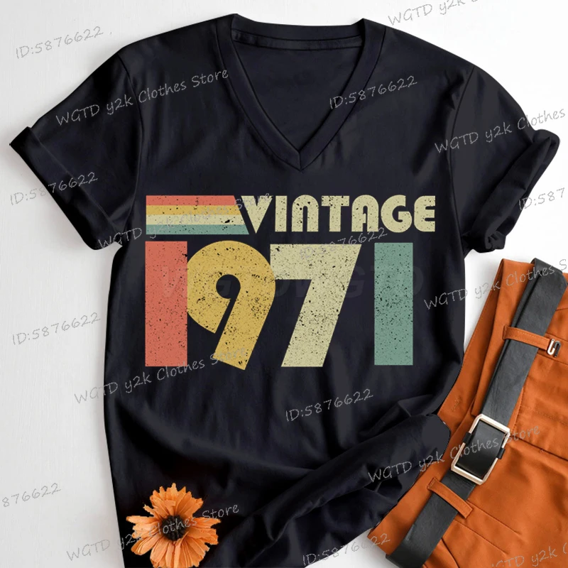 المرأة عيد ميلاد الذكرى تي شيرت خمر 1975 50 عاما من كونها رهيبة تي شيرت هدية قصيرة الأكمام 1970 إلى 1979 الخامس الرقبة التي شيرت