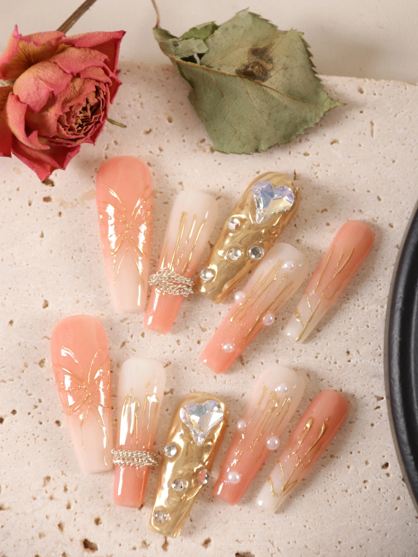 10 Stück Aufklebenägel Lang Gelb Orange Golden Halation Künstliche Nägel Inklusive 1 Blatt Klebestreifen & 1 Stück Mini-Feile