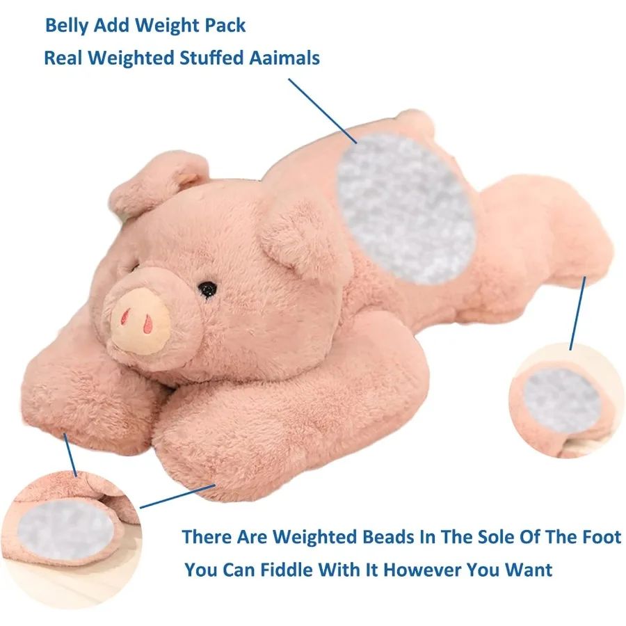Gewichtetes Stofftier, 3,3 lbs, Plüsch-Schwein-Spielzeug für 19,6 Zoll weiches Wurfkissen, Geschenk in Rosa, beruhigender sensorischer Stressabbau