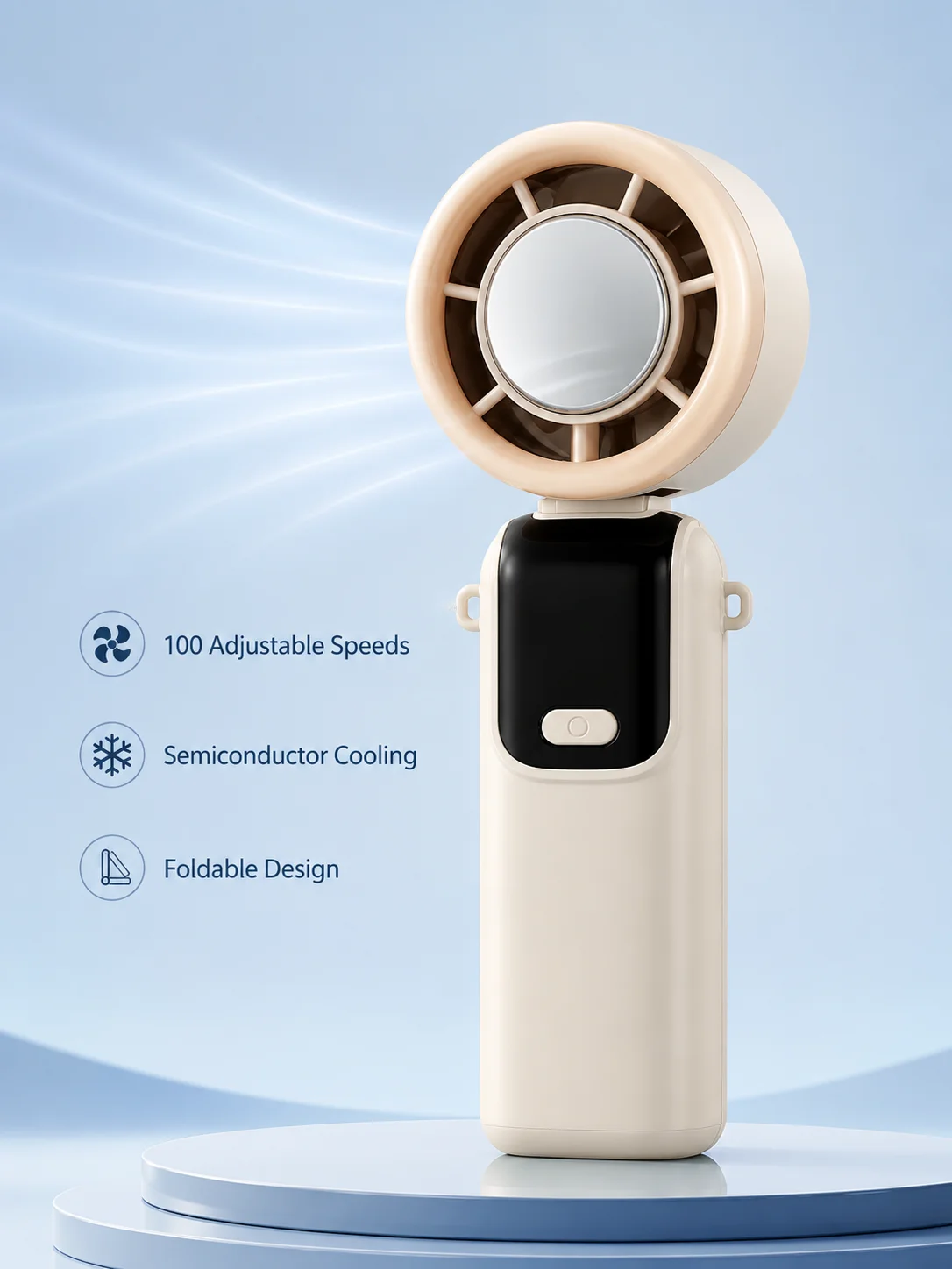 Portable Foldable Handheld Fan 5 Speed Digital Display Type-C Rechargeable Mini Personal Fan for Travel Office Outdoor