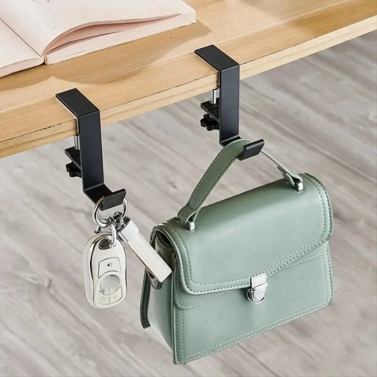 A89X 5 Pcs Single-Layer Locking Table Hook Student Bag Hook Office Desk Mobile Bag Hook Desk Side Table Hook White
