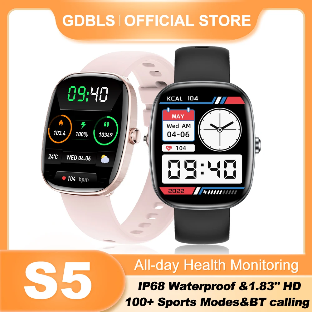 S5 Women Smartwatch with Bluetooth Call Message Alert Heart Rate Monitoring Multi-sport Mode Women Men Watch for iOS Android