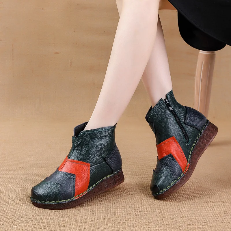 Xiuteng New Top Layer Cowhide Flat Bottom Cow Rib Bottom Short Boots Winter Casual Genuine Leather Matching Women's Boots Warm