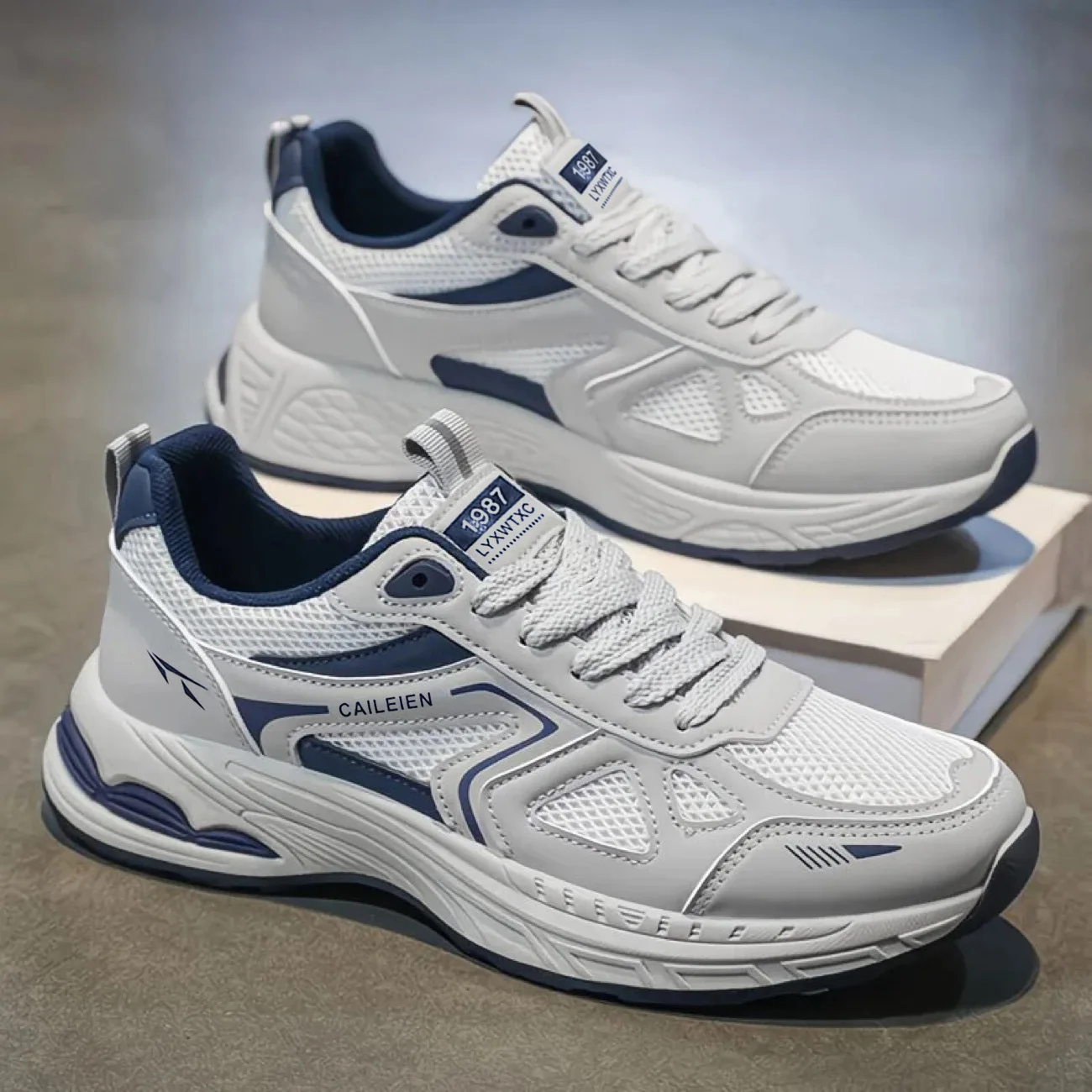 

Мужские кроссовки для бега, дышащие кроссовки из сетки, серо-синие спортивные туфли, легкая обувь для бега и ходьбы