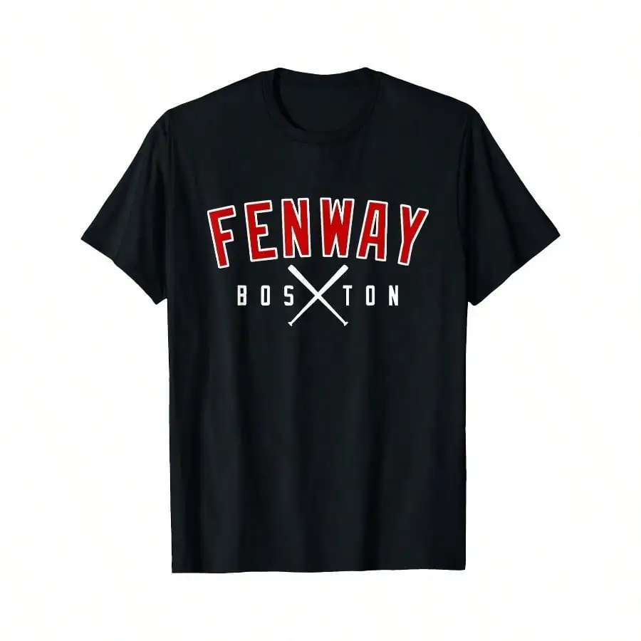 Fenway Boston T-Shirt Colorful Classic Letter Pattern Pure Cotton Short Sleeve Gifts for Dad Classic Black, Allseason Tshirt