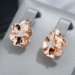 Wbmqda Elegant Vinatge Metal Flower Drop Earrings For Women 585 Rose Gold Color With White Natural Zircon Ethnic Wedding Jewelry